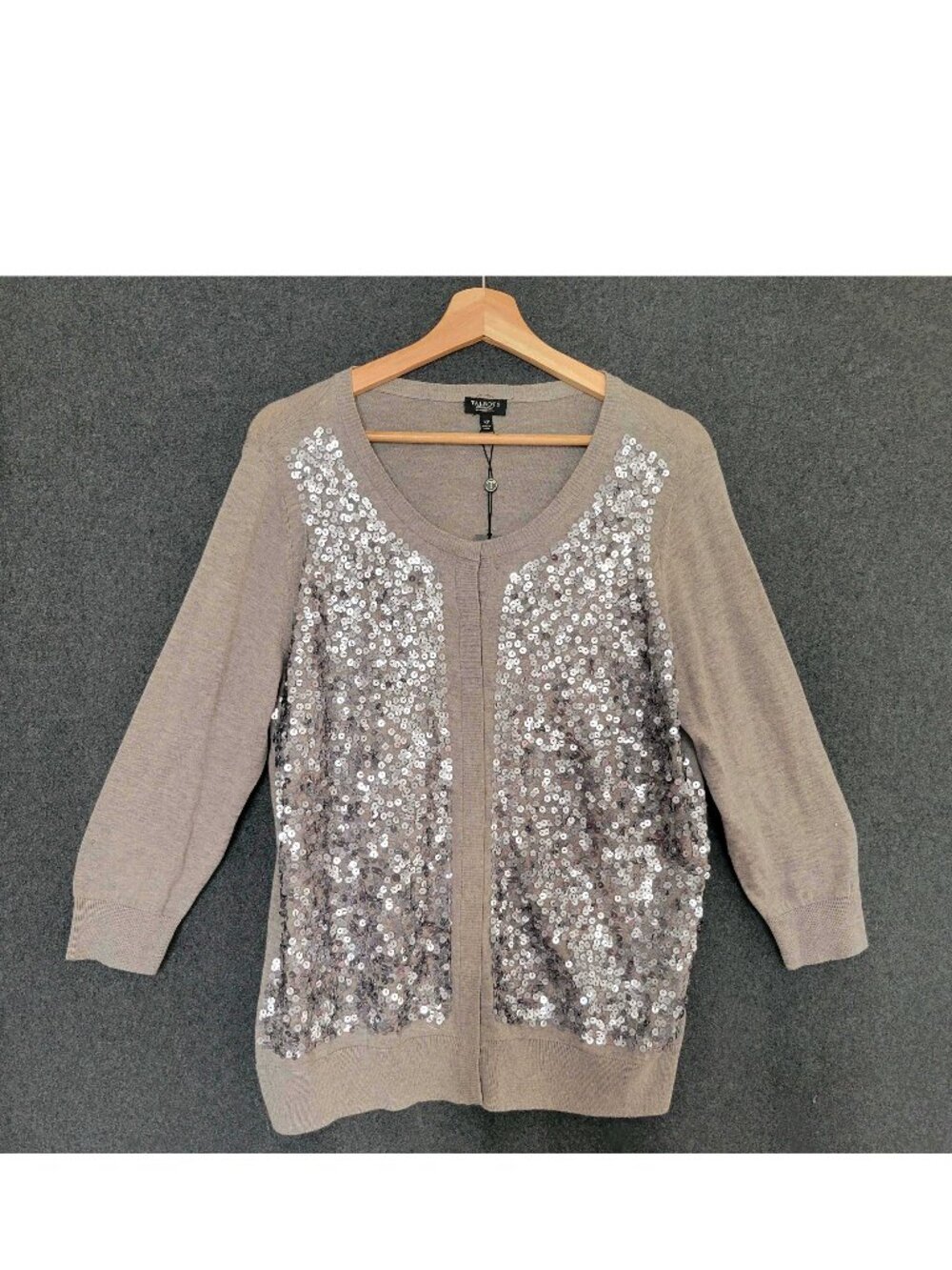 Talbots Grey Silver Sequence Snap Closure Cardigan Preppy Bling NWT Women’s 1XP